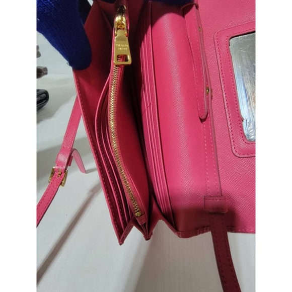 Authentic PRADA Saffiano Lux Metal Flap Wallet with Strap Peonia Geranio - Picture 15 of 16